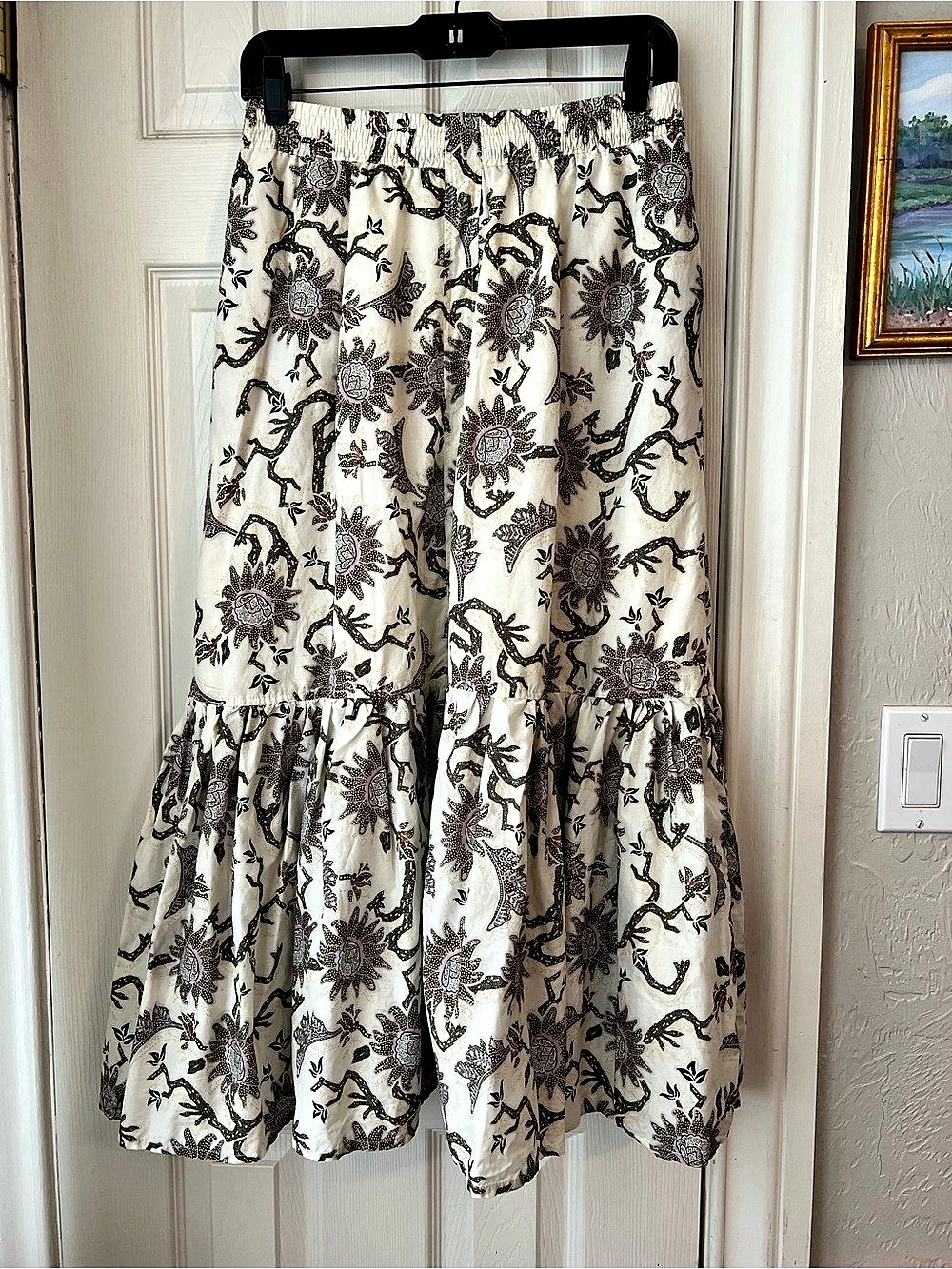 House of Harlow 1960 Floral Maxi Skirt in Cream & Black Size Small